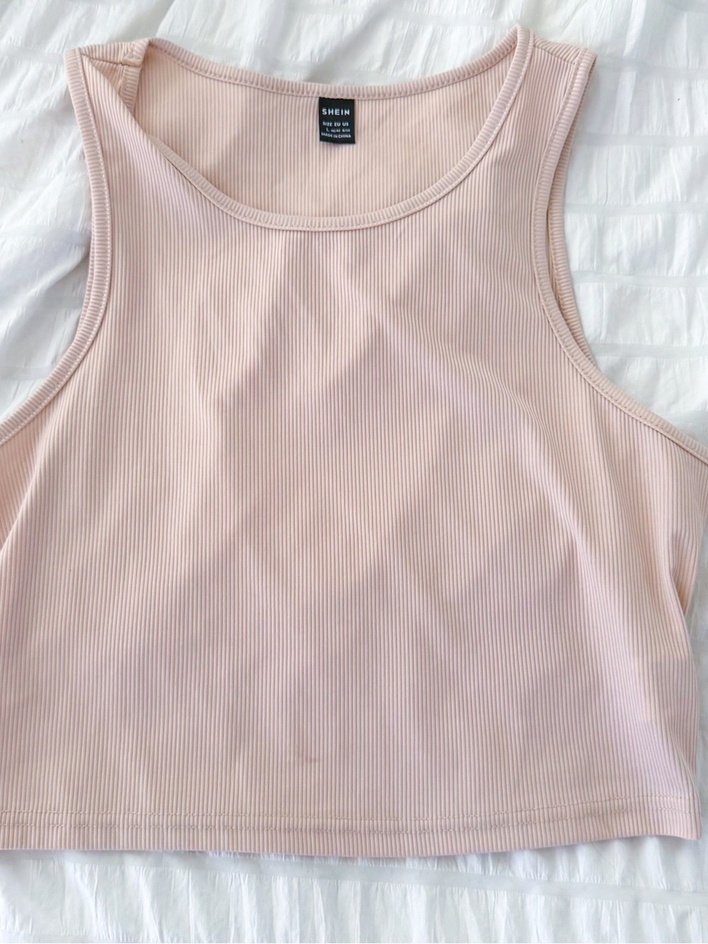 Beige Ribbed Cropped Tank
